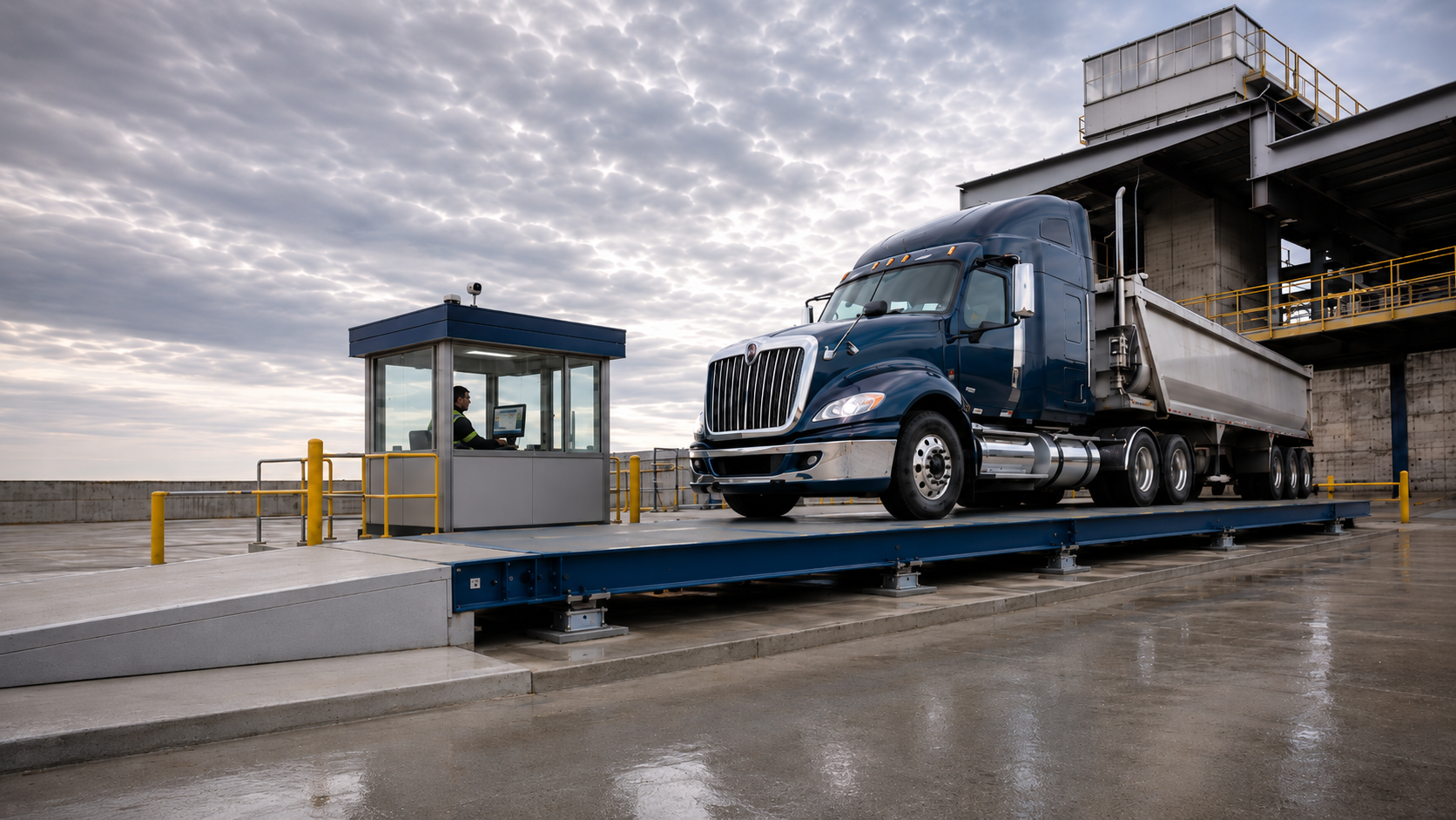 Báscula camionera industrial para pesaje de camiones en planta de operación